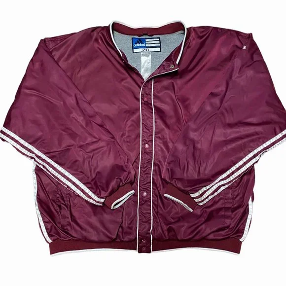 Adidas Vintage Varsity Striped Windbreaker JacketMen's 2XL, Wine